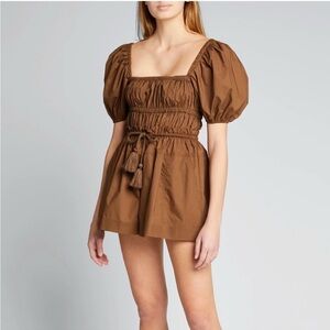 Ulla Johnson Allegria Square Neck Puff Sleeve Romper Olive Green size 2